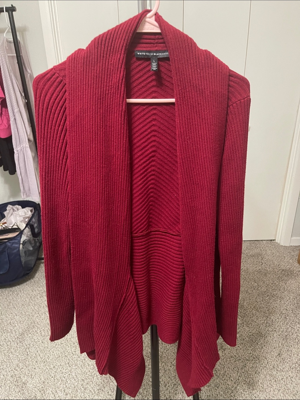 White House Black Market Ribbed Open Front Cardigan Size L